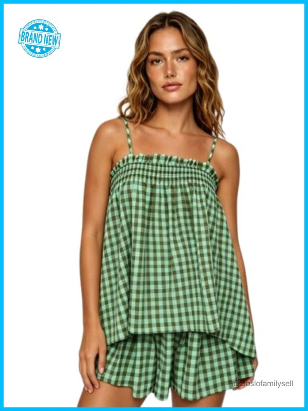 Women's 2 Piece Lounge Set Sleeveless Plaid Tank Top Wide Leg Shorts